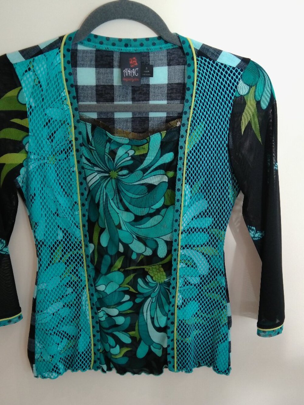 ANAC by Kimi Turquoise Floral Mesh Top Size S